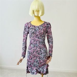 Isabel Marant Sabia Black/Pink Floral Print Long Sleeve Dress SZ SZ 6